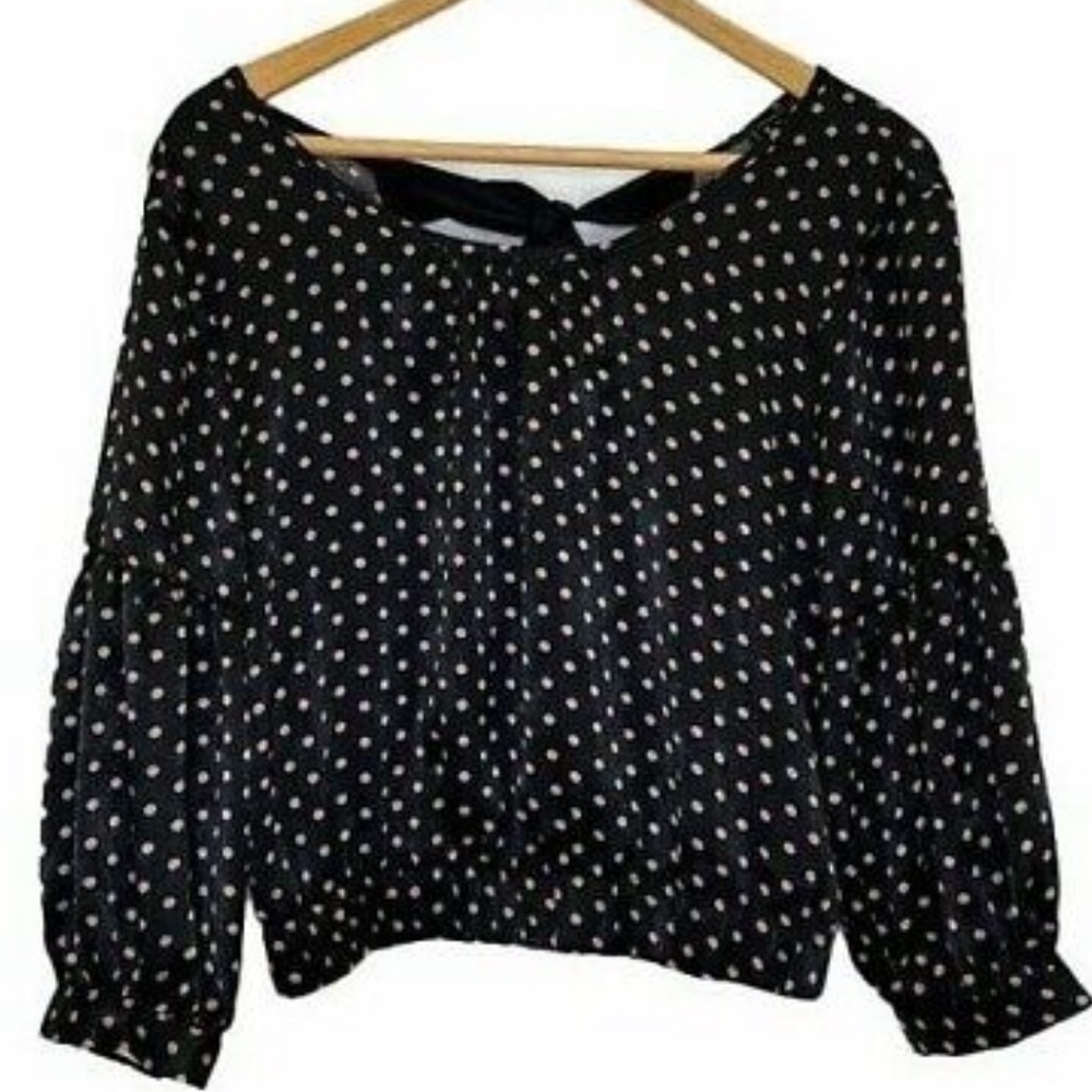 NWT OLM Black & Pink Polka Dot Cropped Blouse   Size L
